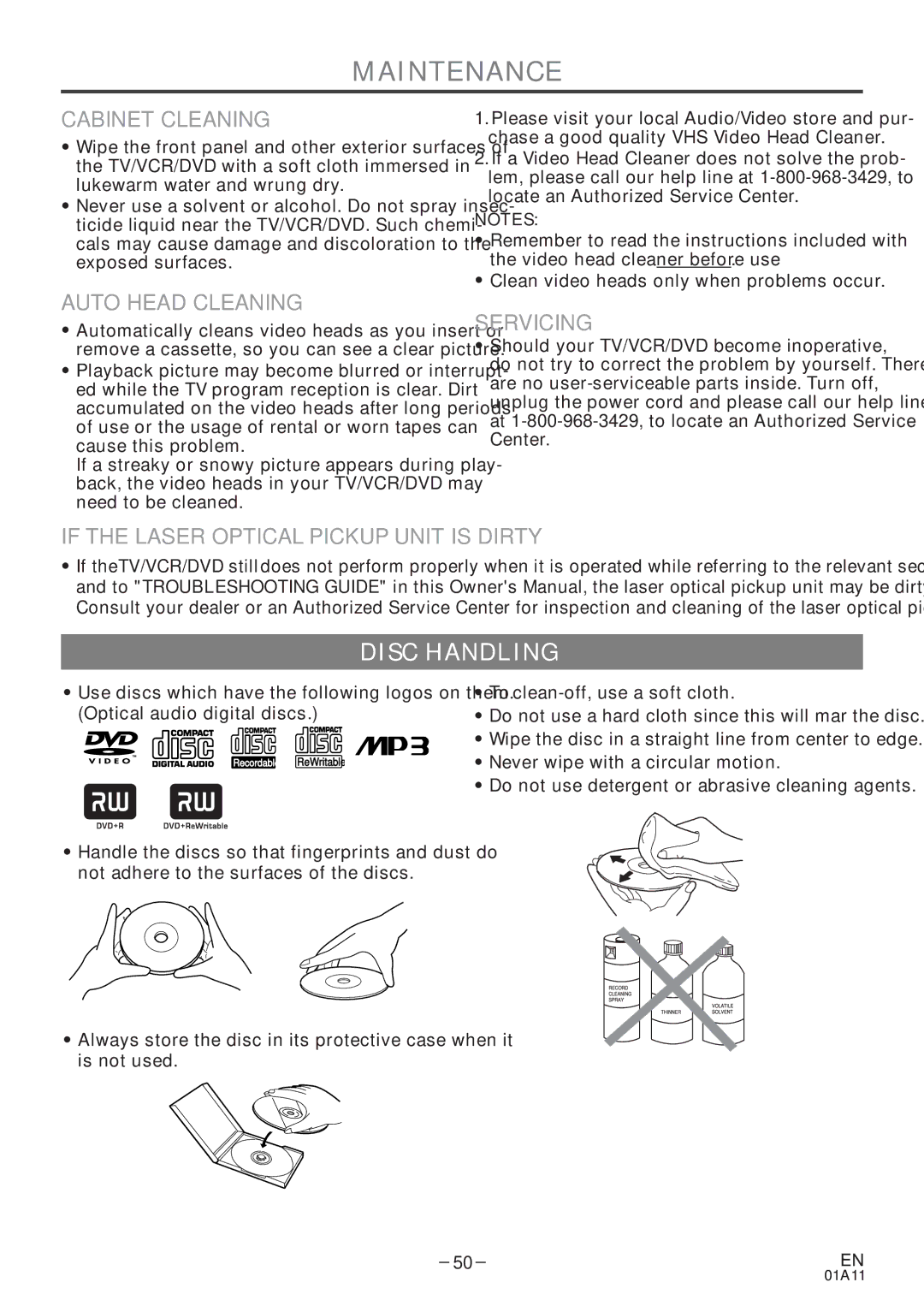 Sylvania 6727DE owner manual Maintenance, Disc Handling 