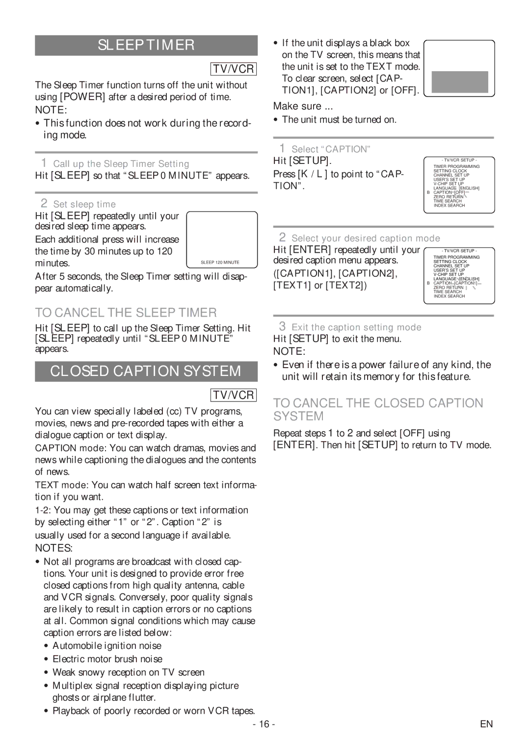 Sylvania 6727DF owner manual To Cancel the Sleep Timer, To Cancel the Closed Caption System 