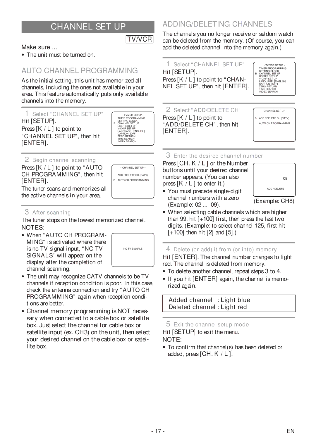 Sylvania 6727DF owner manual Channel SET UP, Auto Channel Programming, ADDING/DELETING Channels, Enter 