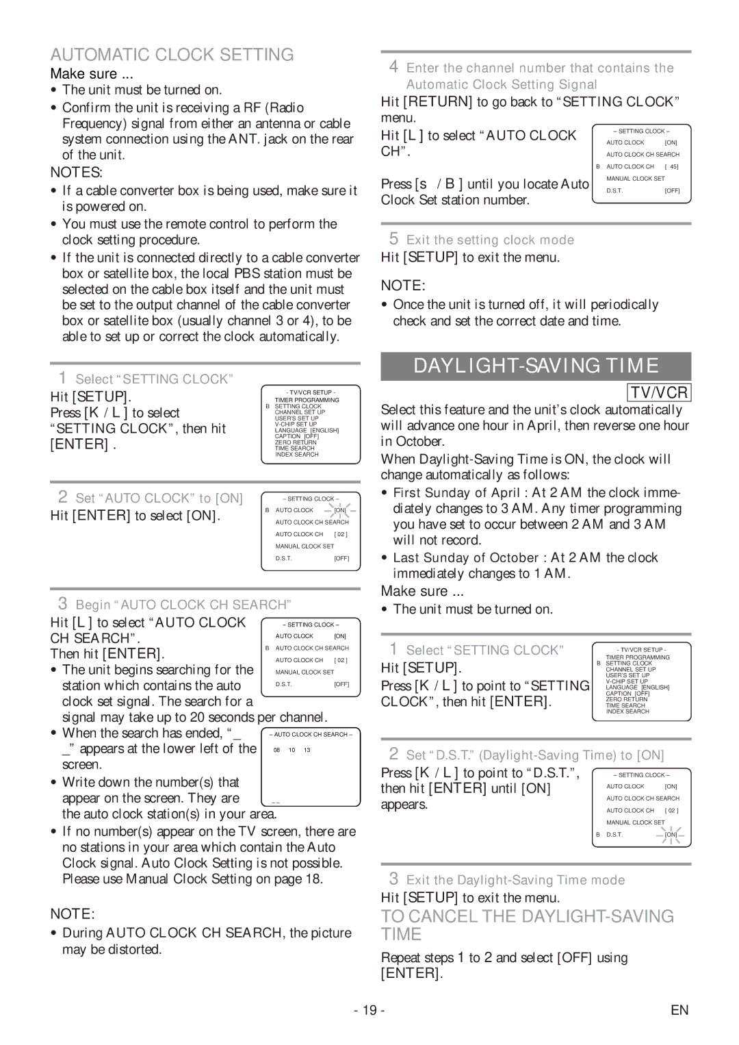 Sylvania 6727DF owner manual Automatic Clock Setting, To Cancel the DAYLIGHT-SAVING Time, CH Search 