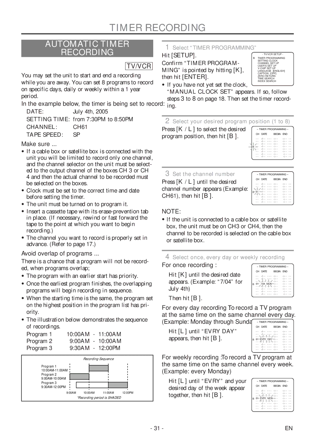 Sylvania 6727DF owner manual Automatic Timer Recording, Channel CH61 Tape Speed SP 