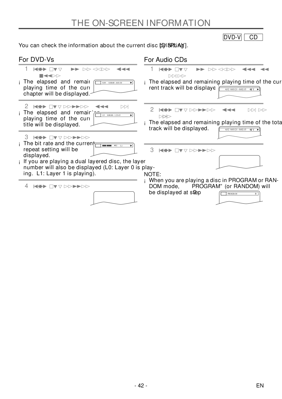 Sylvania 6727DF owner manual ON-SCREEN Information, For DVD-Vs 