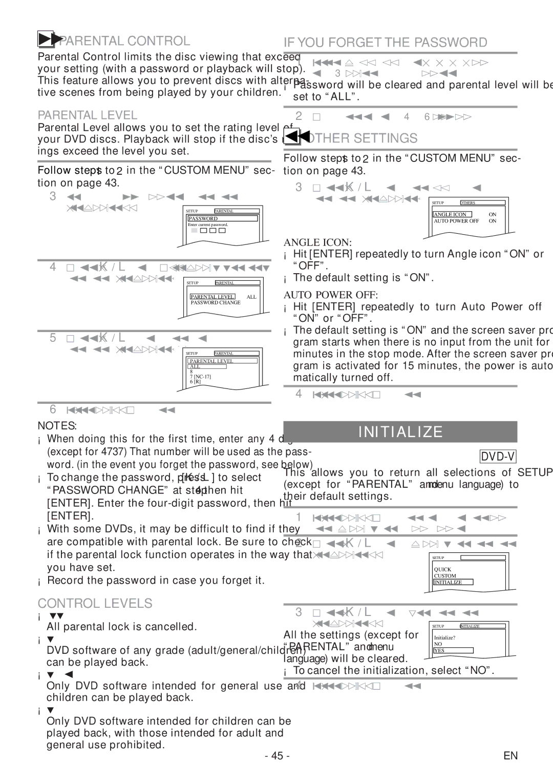 Sylvania 6727DF owner manual Initialize, Parental Control, Other Settings 