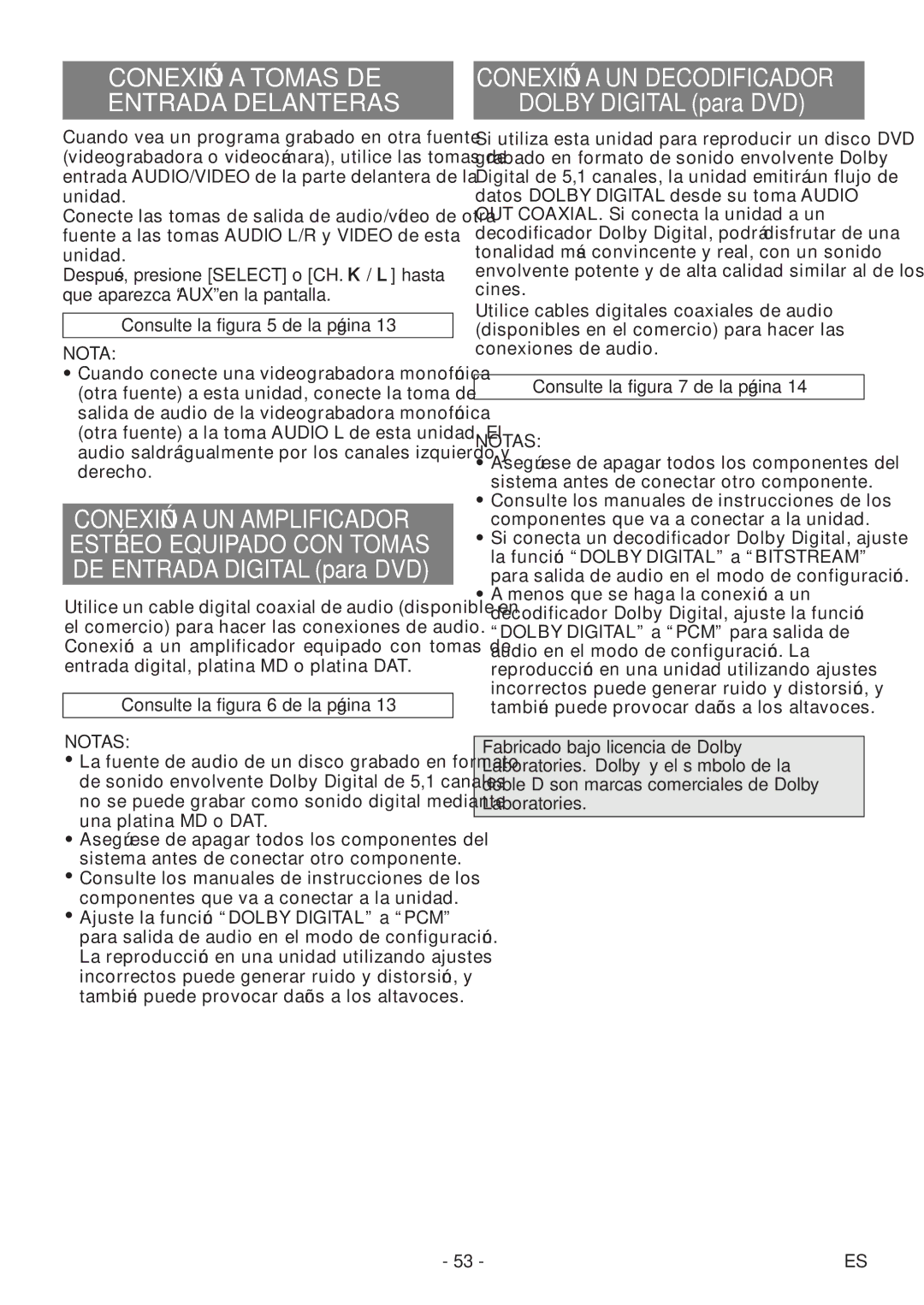 Sylvania 6727DF Conexión a UN Decodificador, Consulte la figura 6 de la página, Notas, Consulte la figura 7 de la página 