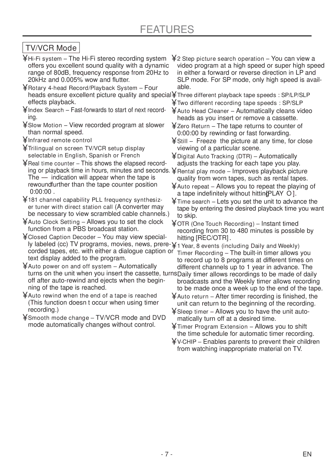 Sylvania 6727DF owner manual Features, TV/VCR Mode 