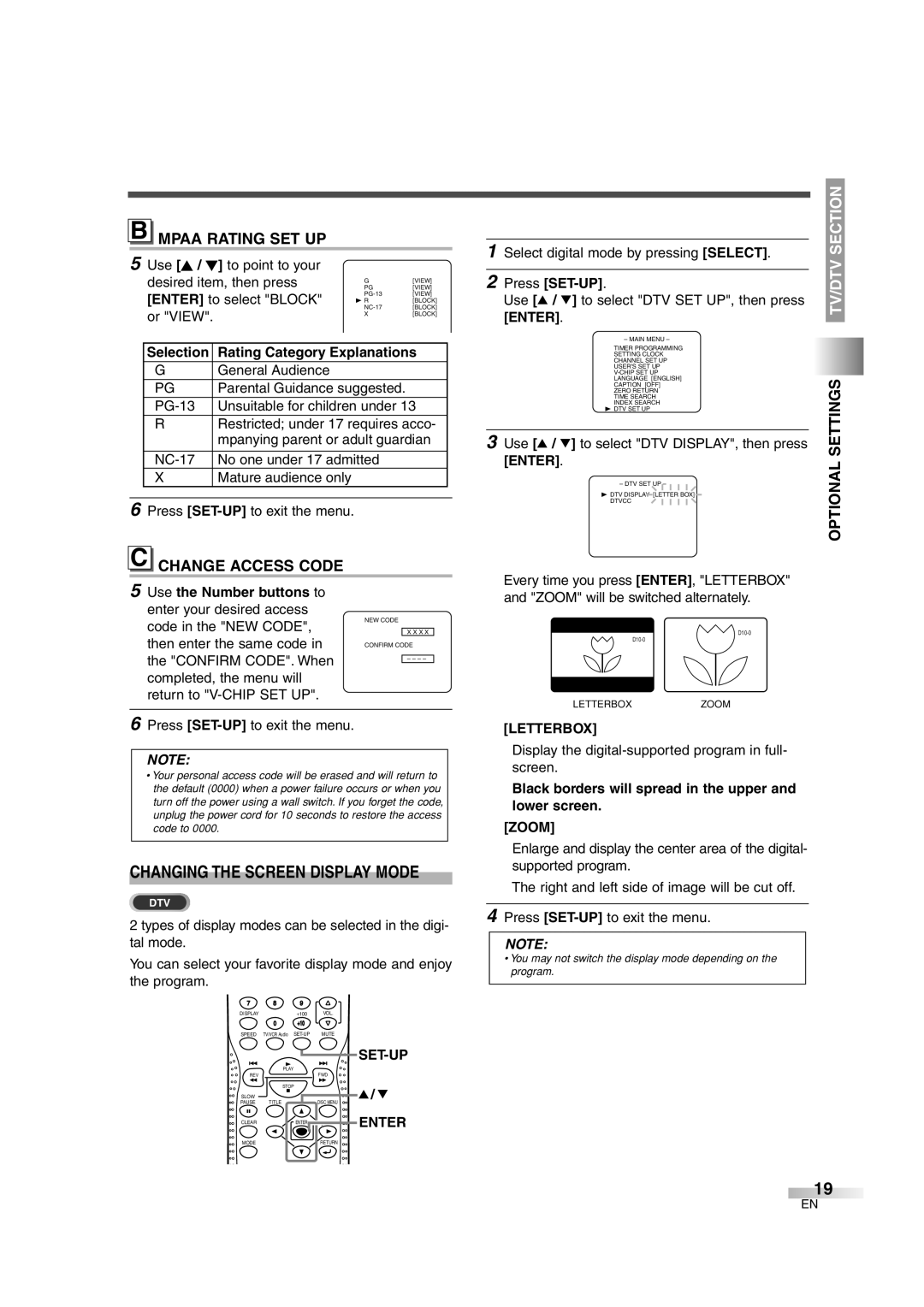 Sylvania 6727DG owner manual Mpaa Rating SET UP, Change Access Code 