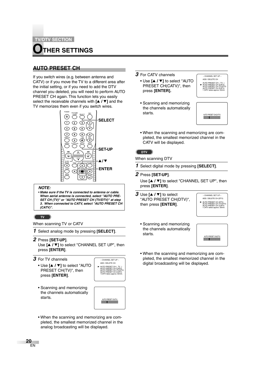 Sylvania 6727DG owner manual Other Settings, Auto Preset CH, Select, Auto Preset Chdtv 