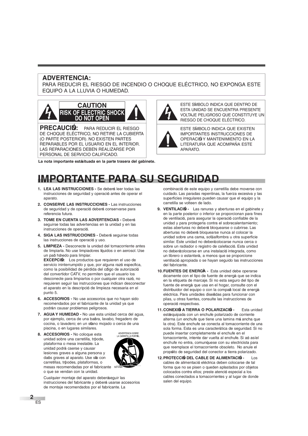 Sylvania 6727DG owner manual Importante Para SU Seguridad 