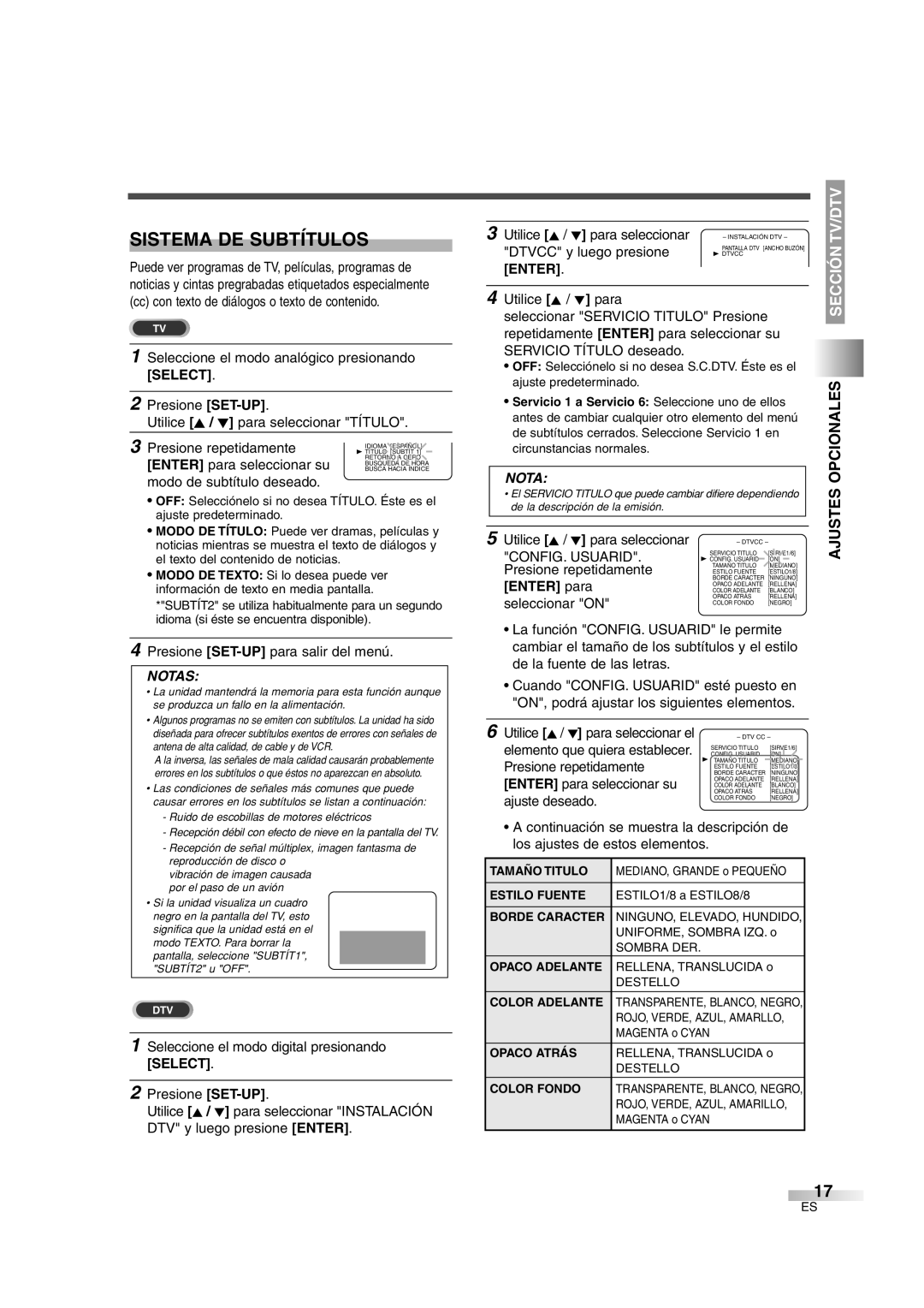 Sylvania 6727DG owner manual Sistema DE Subtítulos, CONFIG. Usuarid, Enter para 