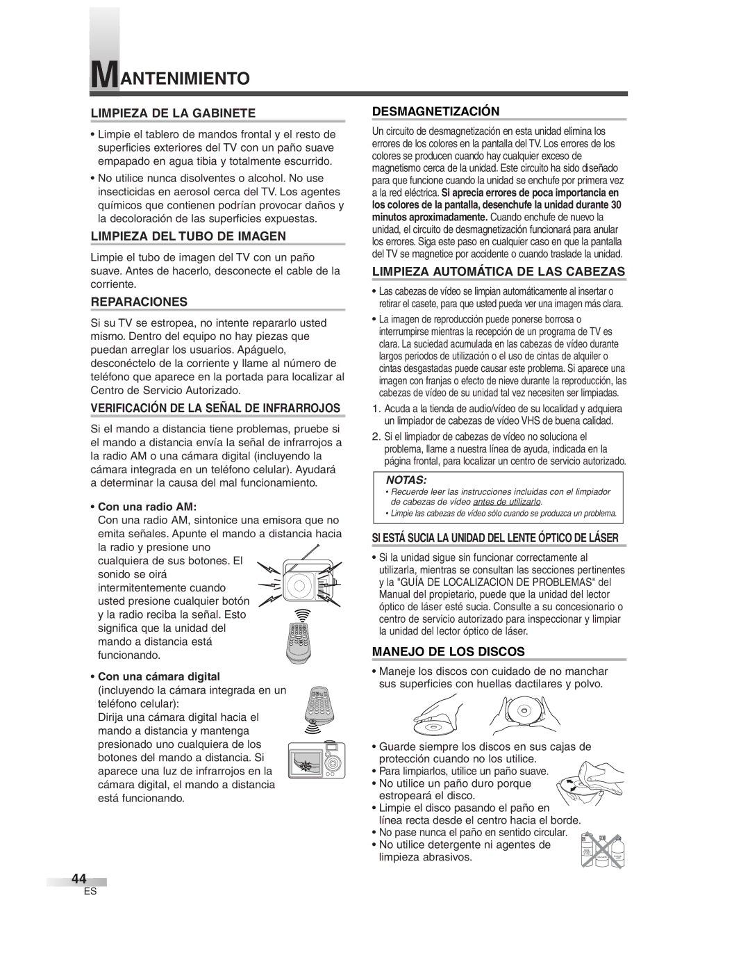 Sylvania 6727DG owner manual Mantenimiento 