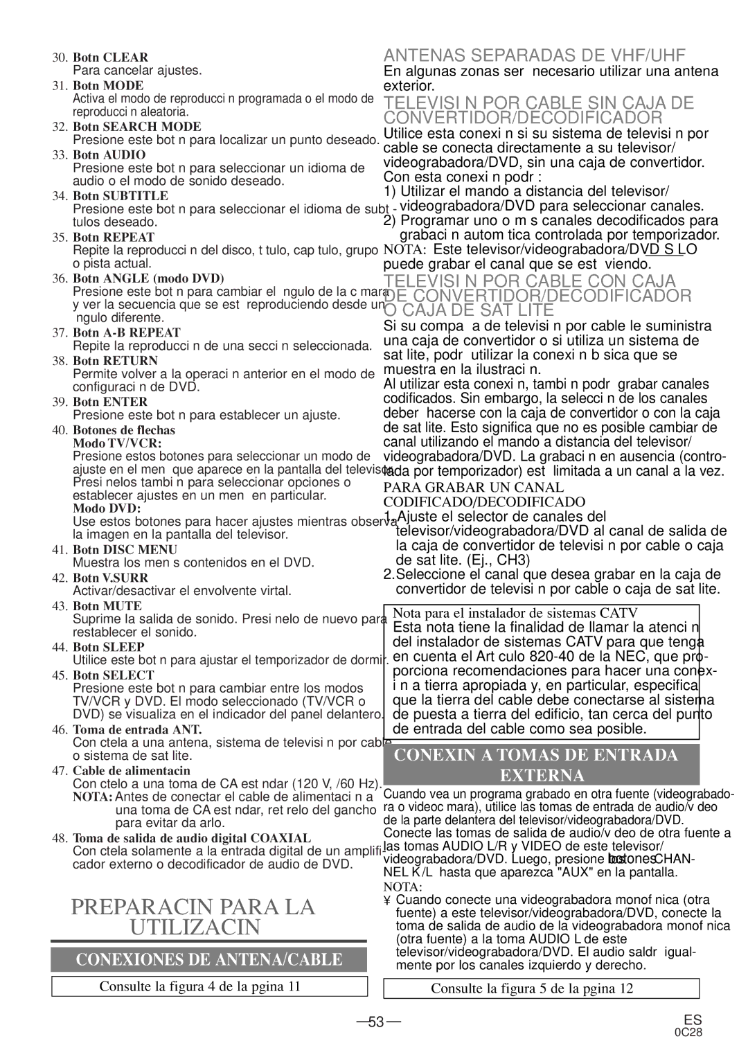 Sylvania 6727FDE owner manual Preparación Para LA Utilización, Antenas Separadas DE VHF/UHF 