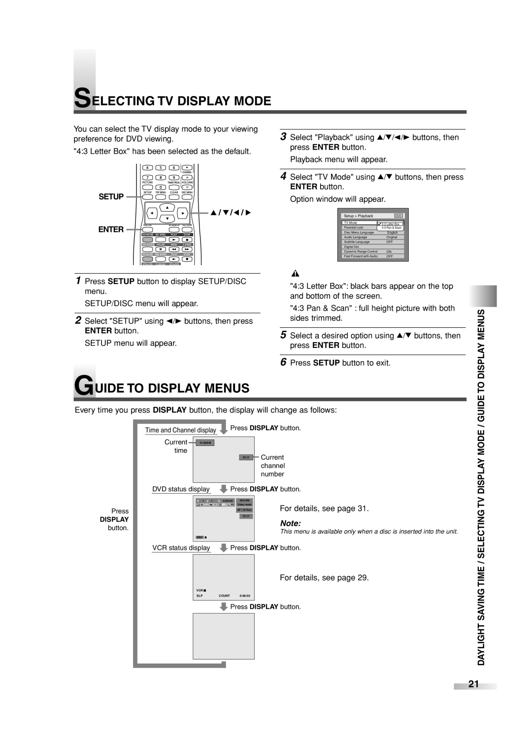 Sylvania 6727FRE owner manual Selecting TV Display Mode, Guide to Display Menus, For details, see 