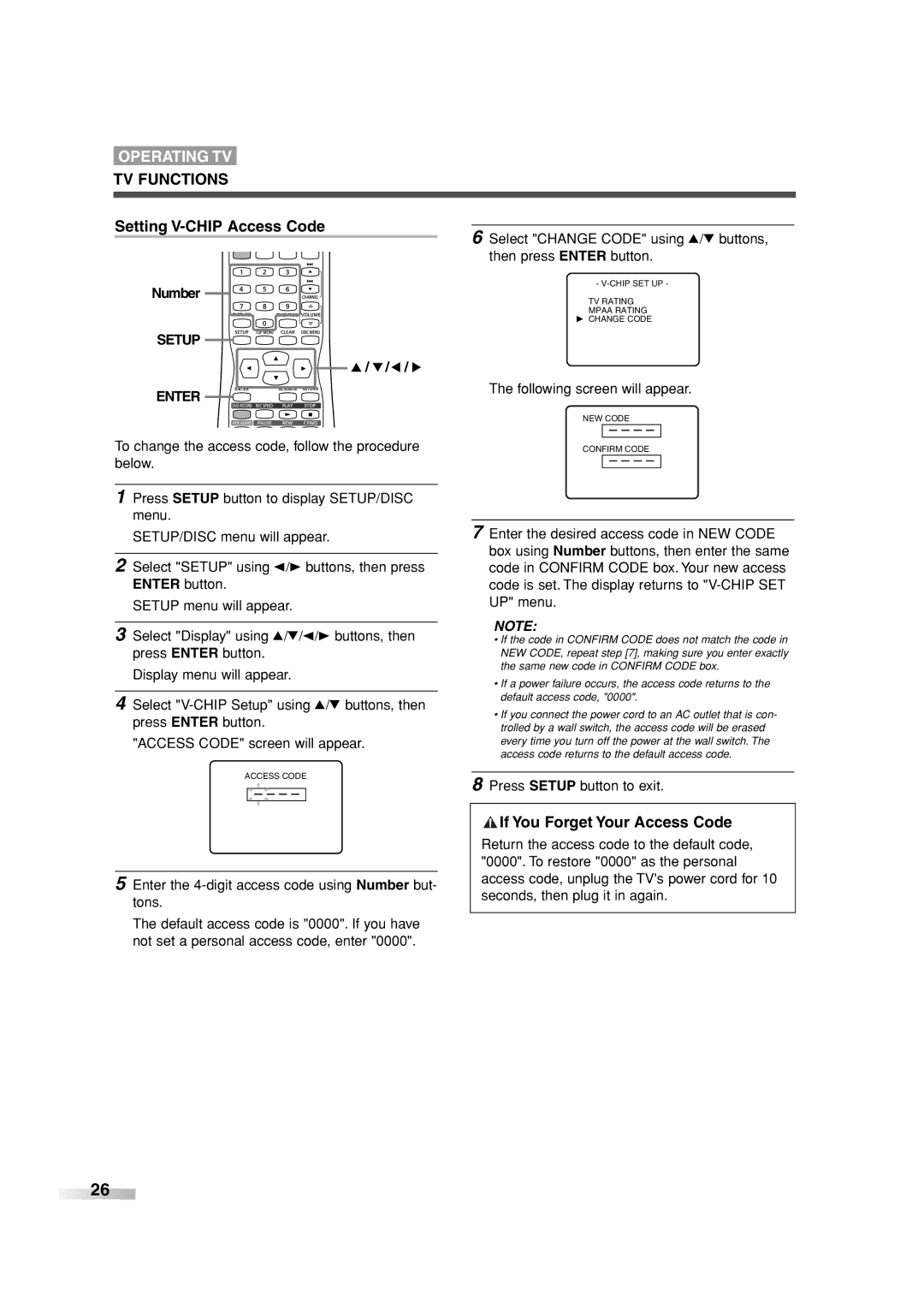 Sylvania 6727FRE owner manual Setting V-CHIP Access Code, If You Forget Your Access Code, Following screen will appear 