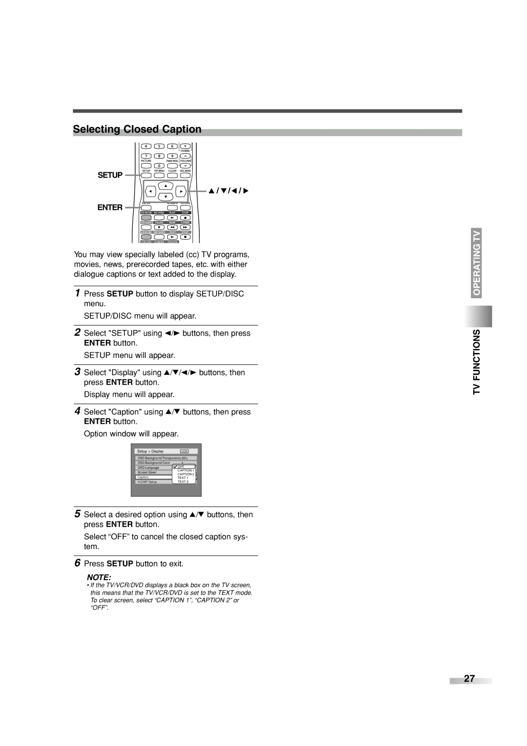 Sylvania 6727FRE owner manual Selecting Closed Caption 