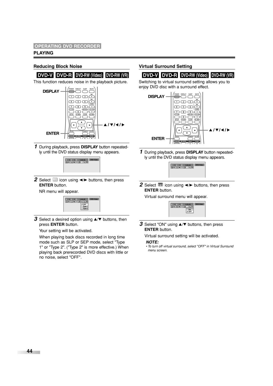 Sylvania 6727FRE Reducing Block Noise Virtual Surround Setting, This function reduces noise in the playback picture 