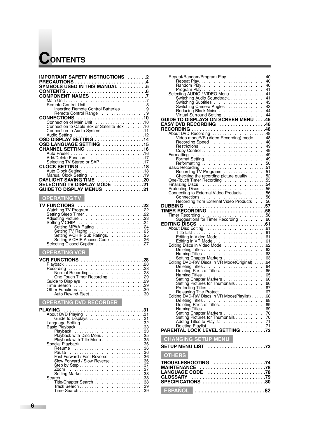 Sylvania 6727FRE owner manual Contents 