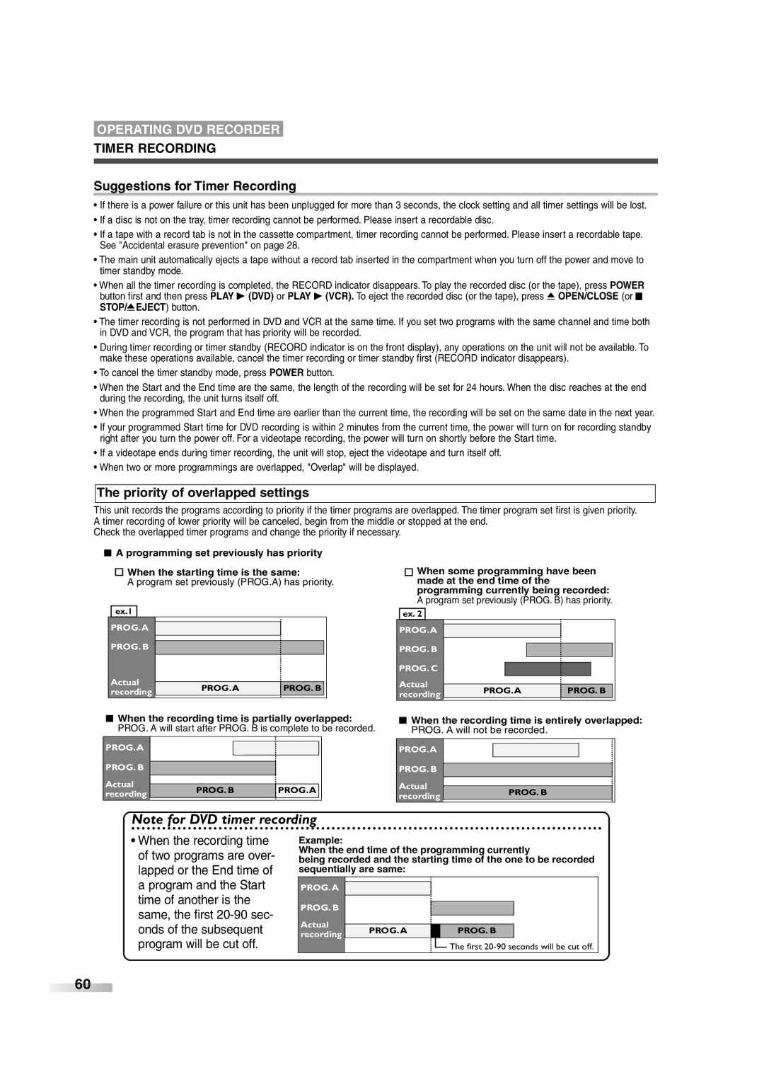 Sylvania 6727FRE owner manual Suggestions for Timer Recording, Priority of overlapped settings 