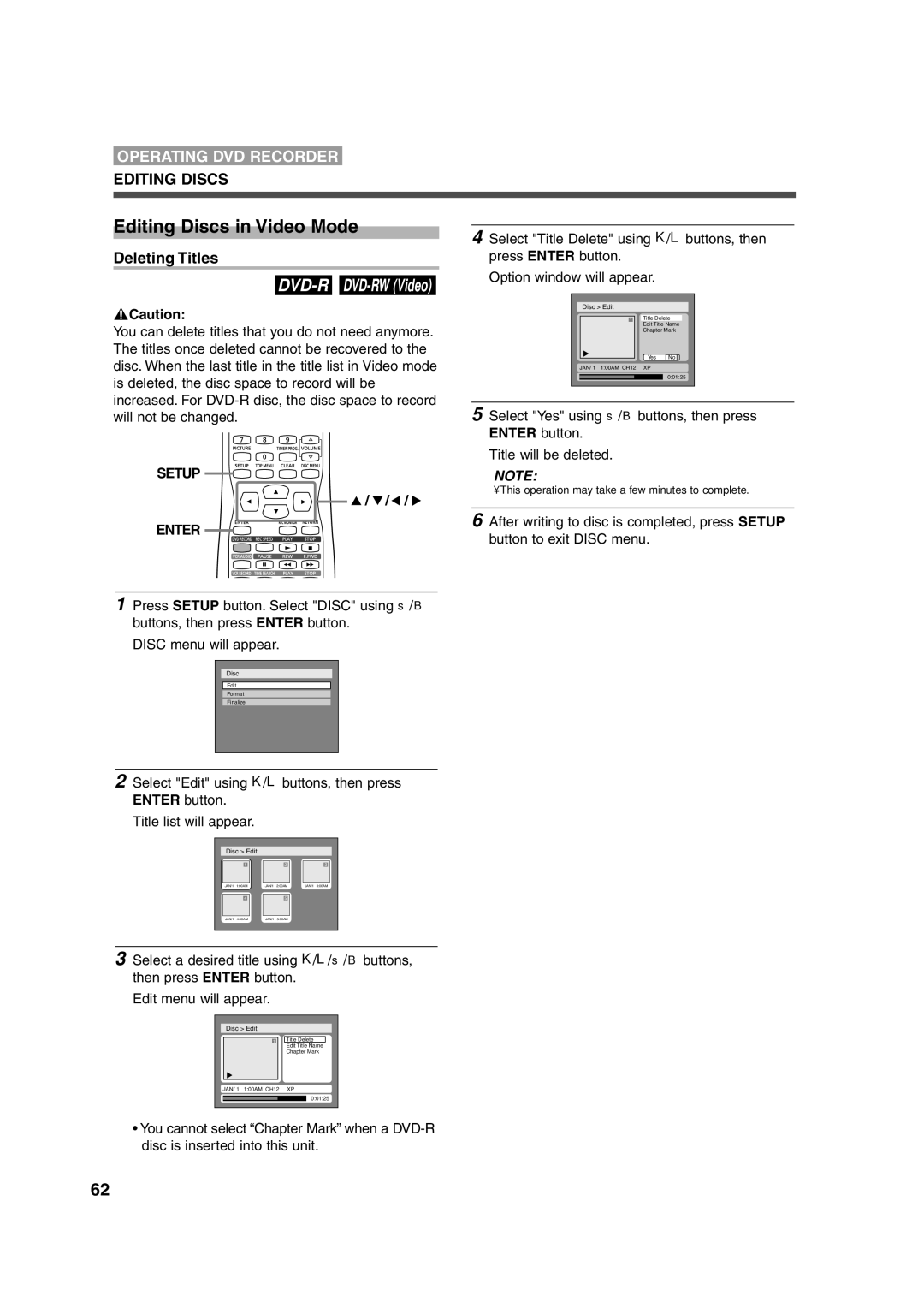 Sylvania 6727FRE owner manual Editing Discs in Video Mode, Deleting Titles 