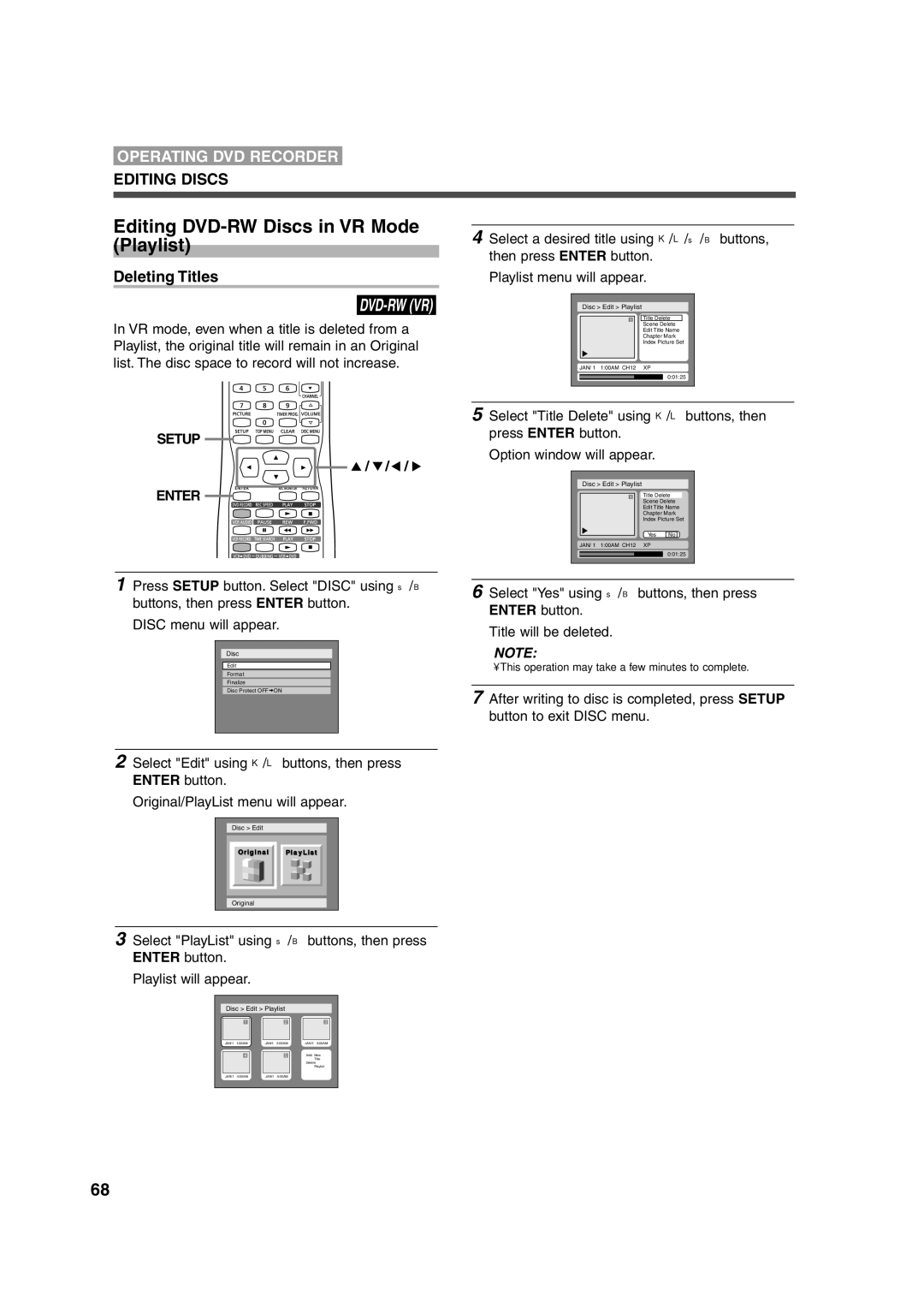 Sylvania 6727FRE owner manual Editing DVD-RW Discs in VR Mode Playlist, Disc Edit Playlist 