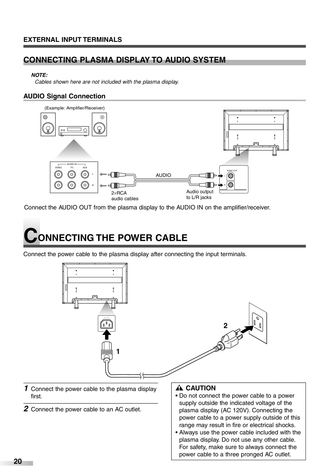 Sylvania 6842PF M Connecting the Power Cable, Connecting Plasma Display to Audio System, Audio Signal Connection 