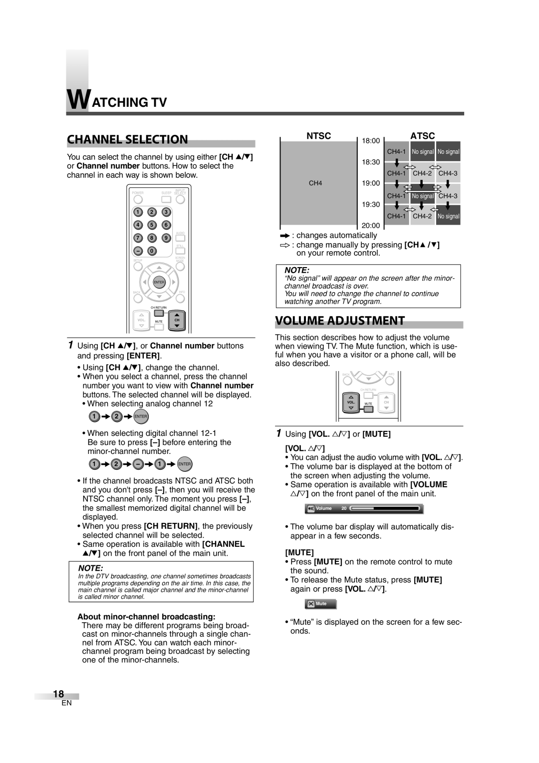 Sylvania 6842THG owner manual Watching TV Channel Selection, Volume Adjustment, Ntsc, Atsc, Mute 