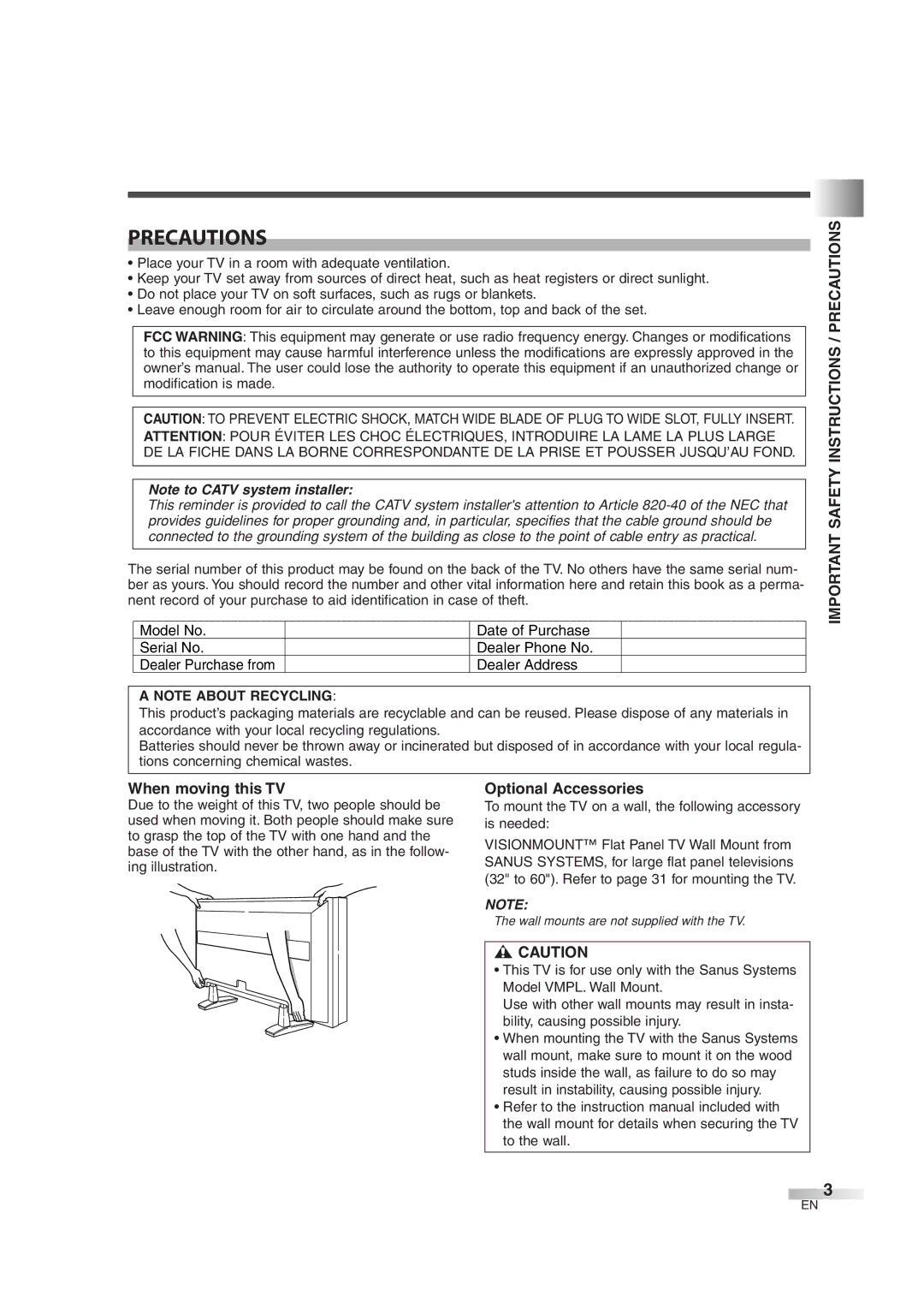 Sylvania 6842THG owner manual Important Safety Instructions / Precautions, # Caution, Dealer Purchase from 