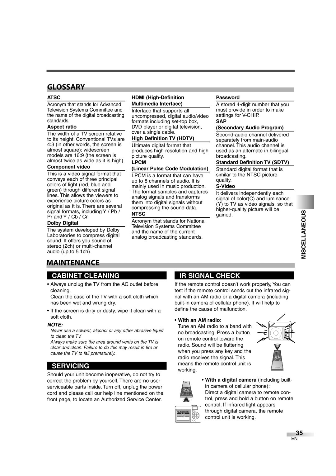 Sylvania 6842THG owner manual Glossary, Maintenance 