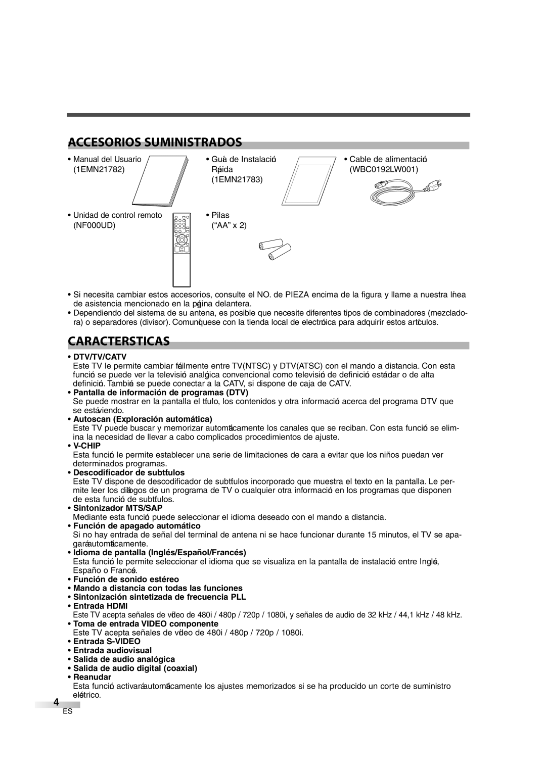 Sylvania 6842THG owner manual Accesorios Suministrados, Características 