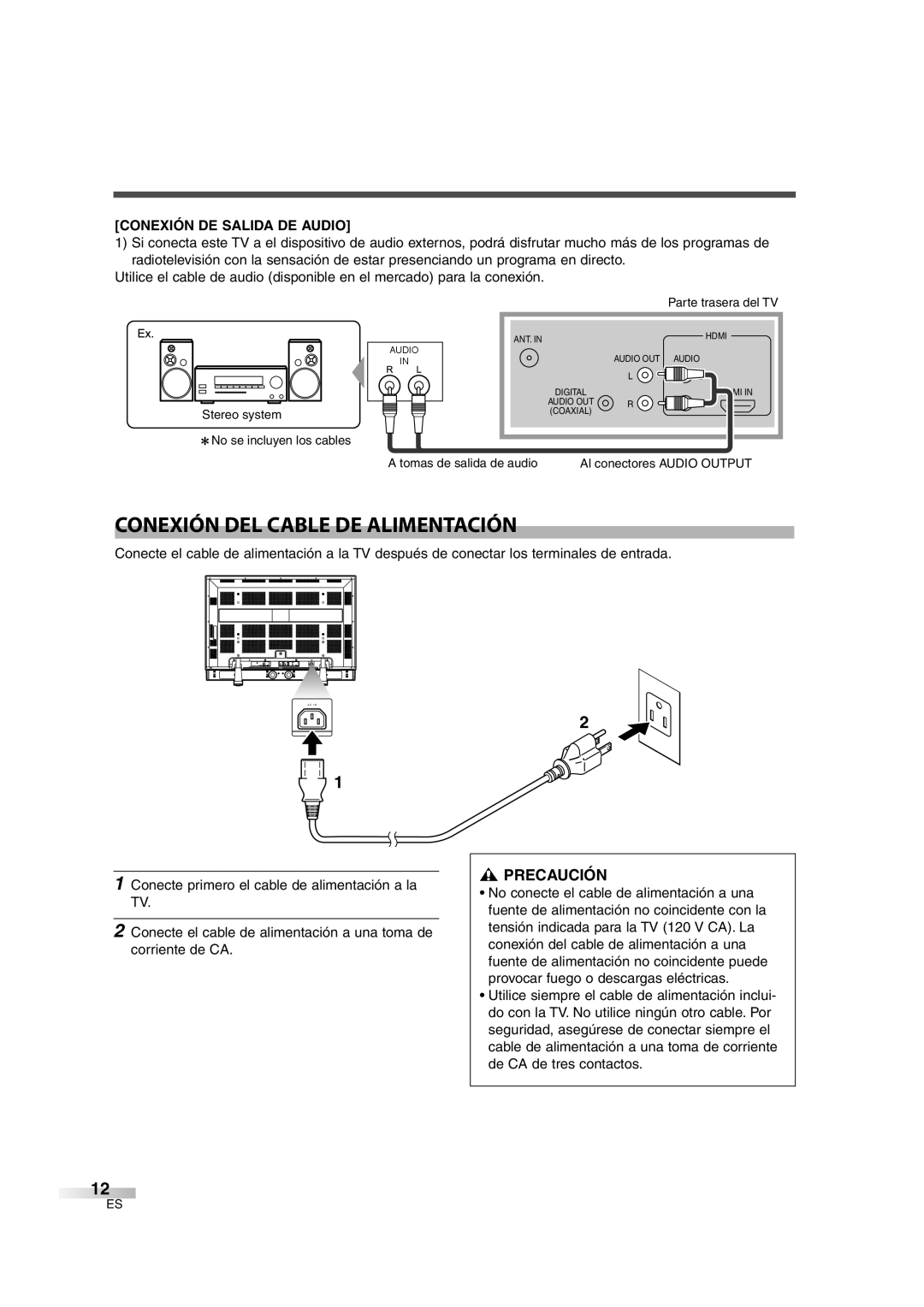 Sylvania 6842THG owner manual Conexión DEL Cable DE Alimentación, Conexión DE Salida DE Audio 