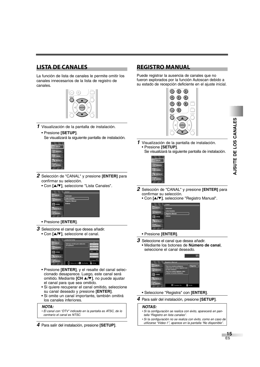 Sylvania 6842THG owner manual Lista DE Canales, Registro Manual, Los, Ajsute DE 