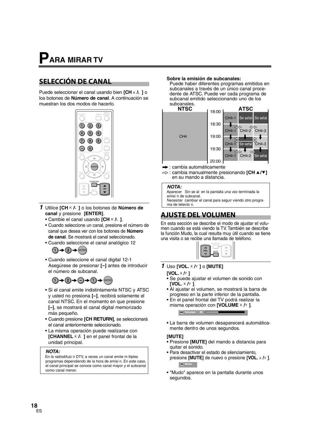 Sylvania 6842THG owner manual Para Mirar TV Selección DE Canal, Ajuste DEL Volumen, Sobre la emisión de subcanales 