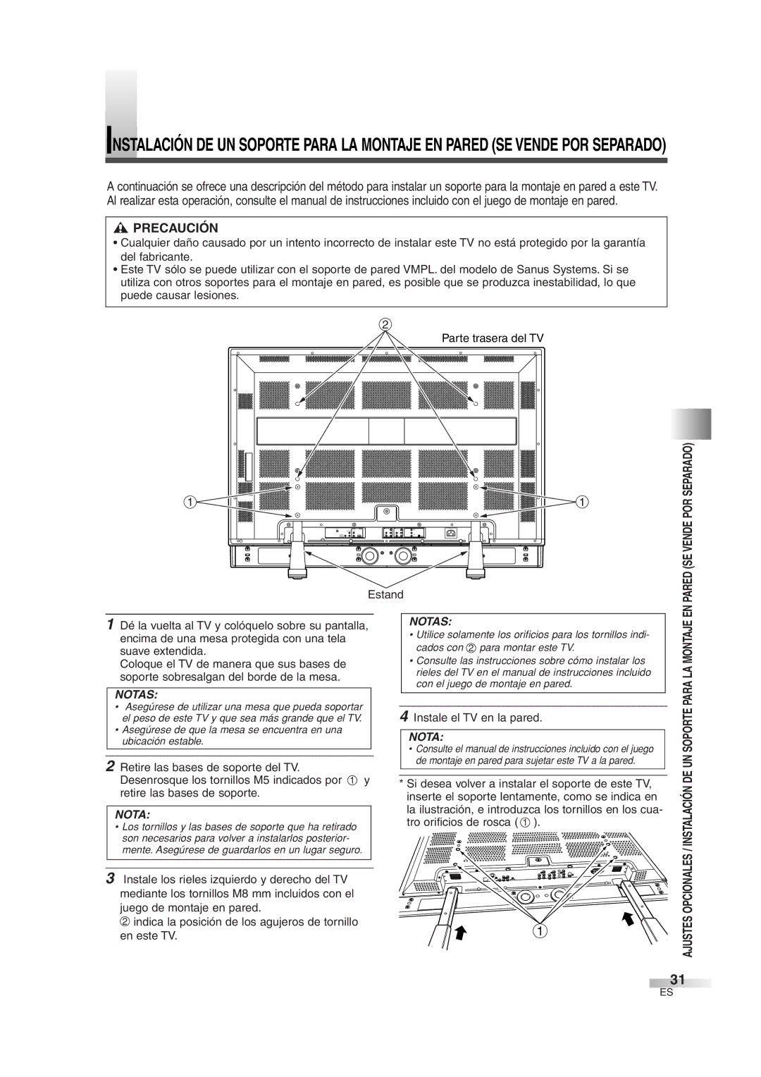 Sylvania 6842THG owner manual # Precaución, Instale el TV en la pared 