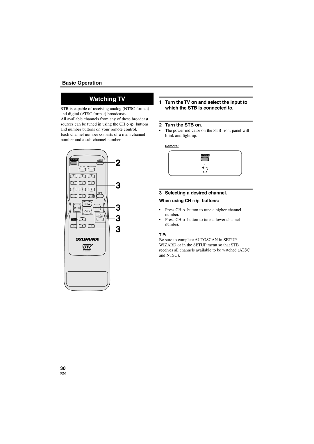 Sylvania 6900DTD owner manual Watching TV, Selecting a desired channel, When using CH o/p buttons 