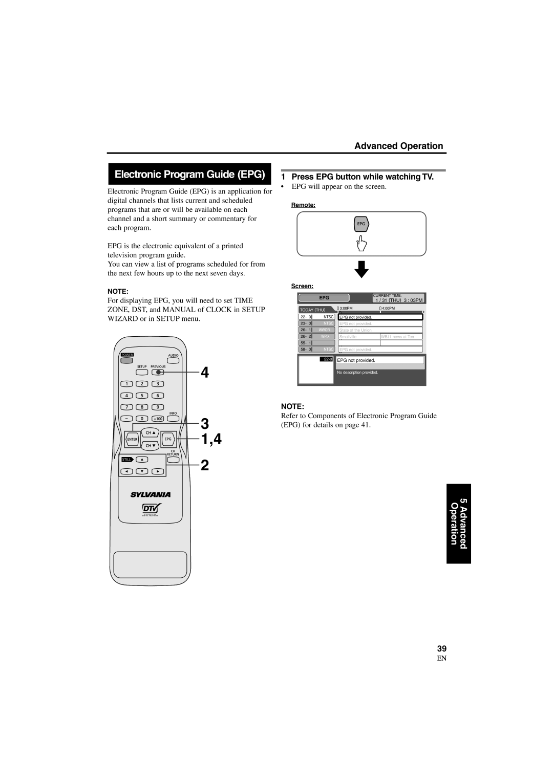 Sylvania 6900DTD owner manual Press EPG button while watching TV, EPG will appear on the screen 