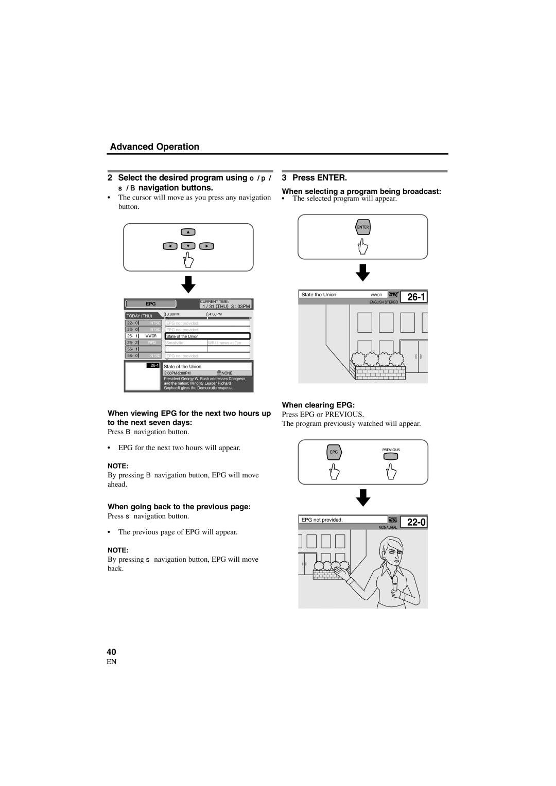 Sylvania 6900DTD owner manual Select the desired program using o / p Navigation buttons, When going back to the previous 