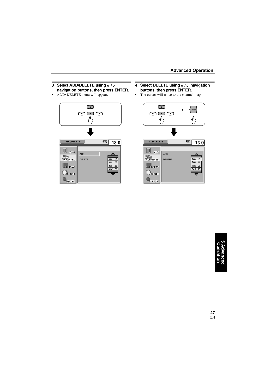 Sylvania 6900DTD owner manual ADD/ Delete menu will appear, Cursor will move to the channel map 