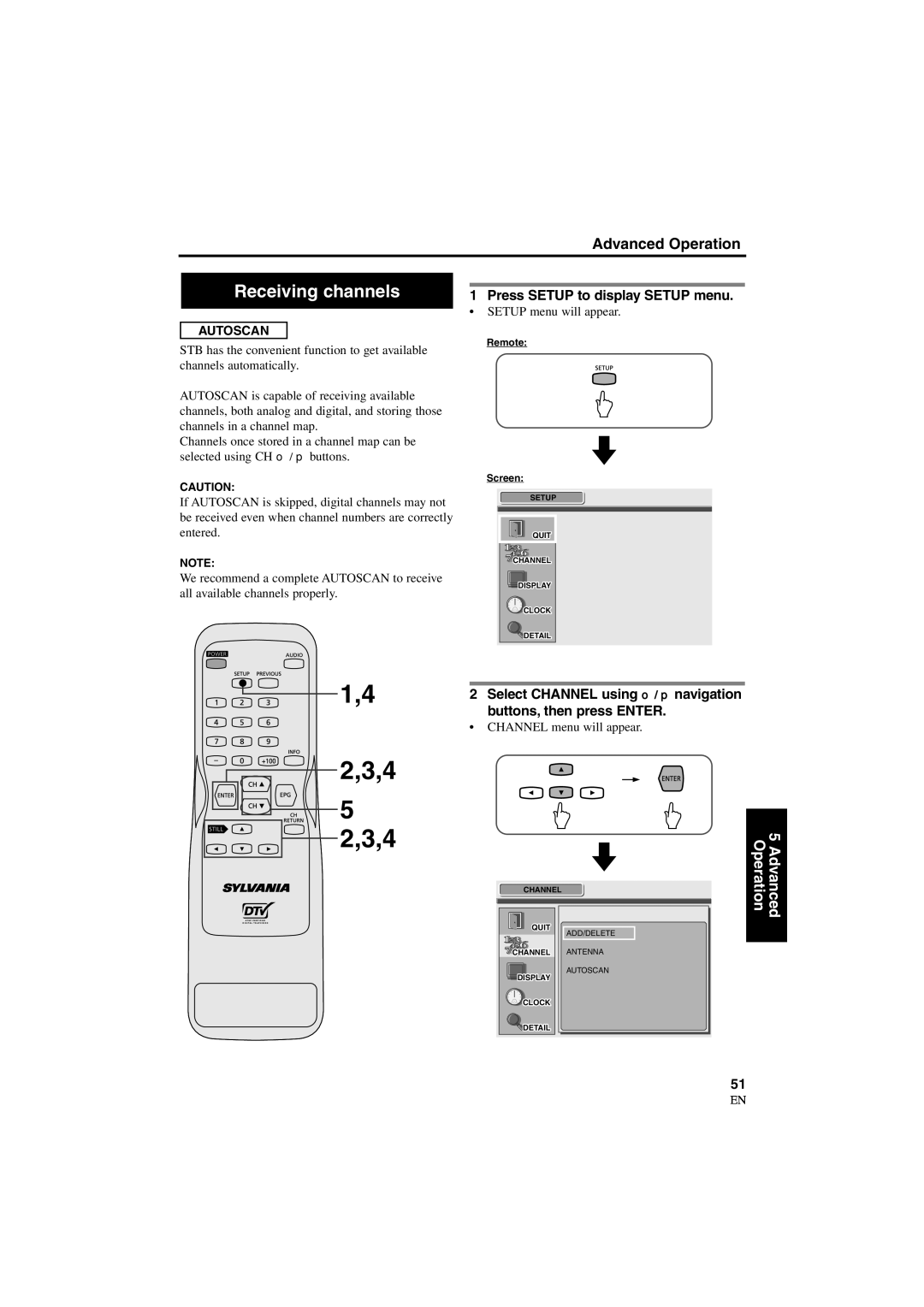 Sylvania 6900DTD owner manual Receiving channels, Autoscan 