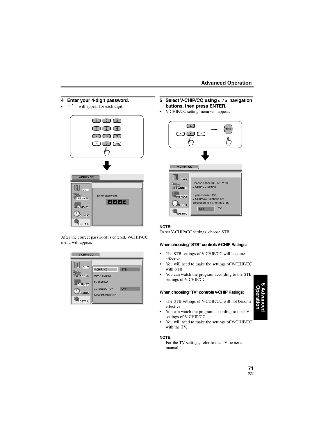 Sylvania 6900DTD owner manual Enter your 4-digit password, When choosing STBcontrols V-CHIP Ratings 