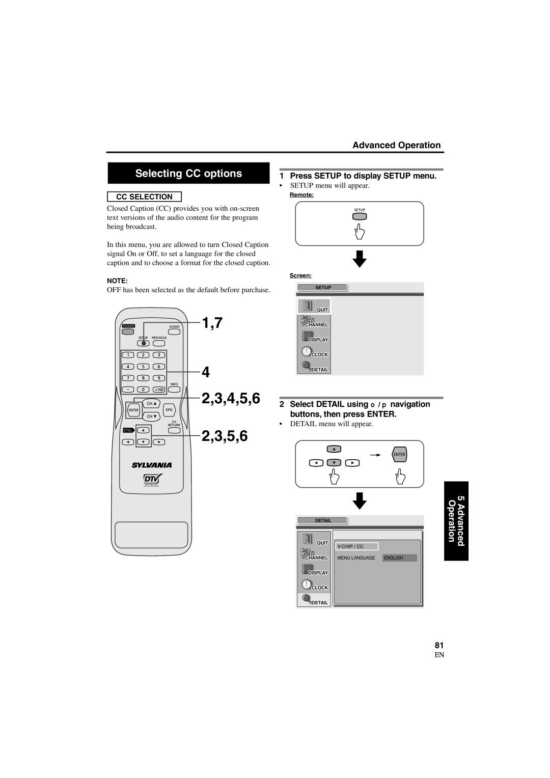 Sylvania 6900DTD owner manual Selecting CC options, CC Selection 