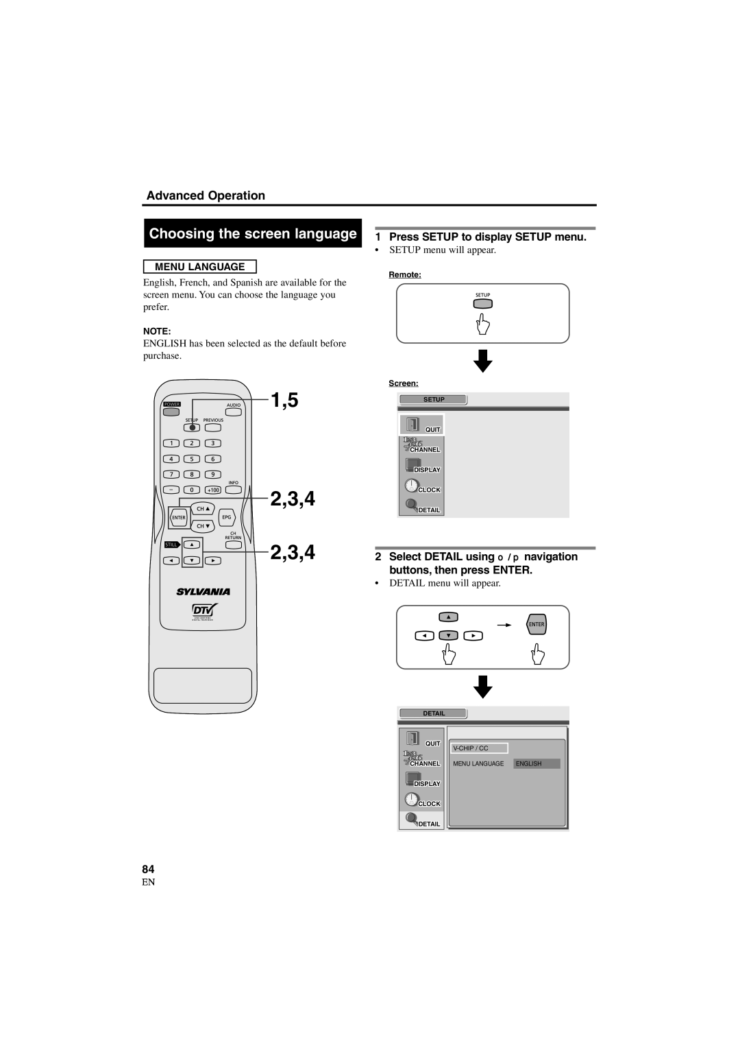 Sylvania 6900DTD owner manual Choosing the screen language, Menu Language 