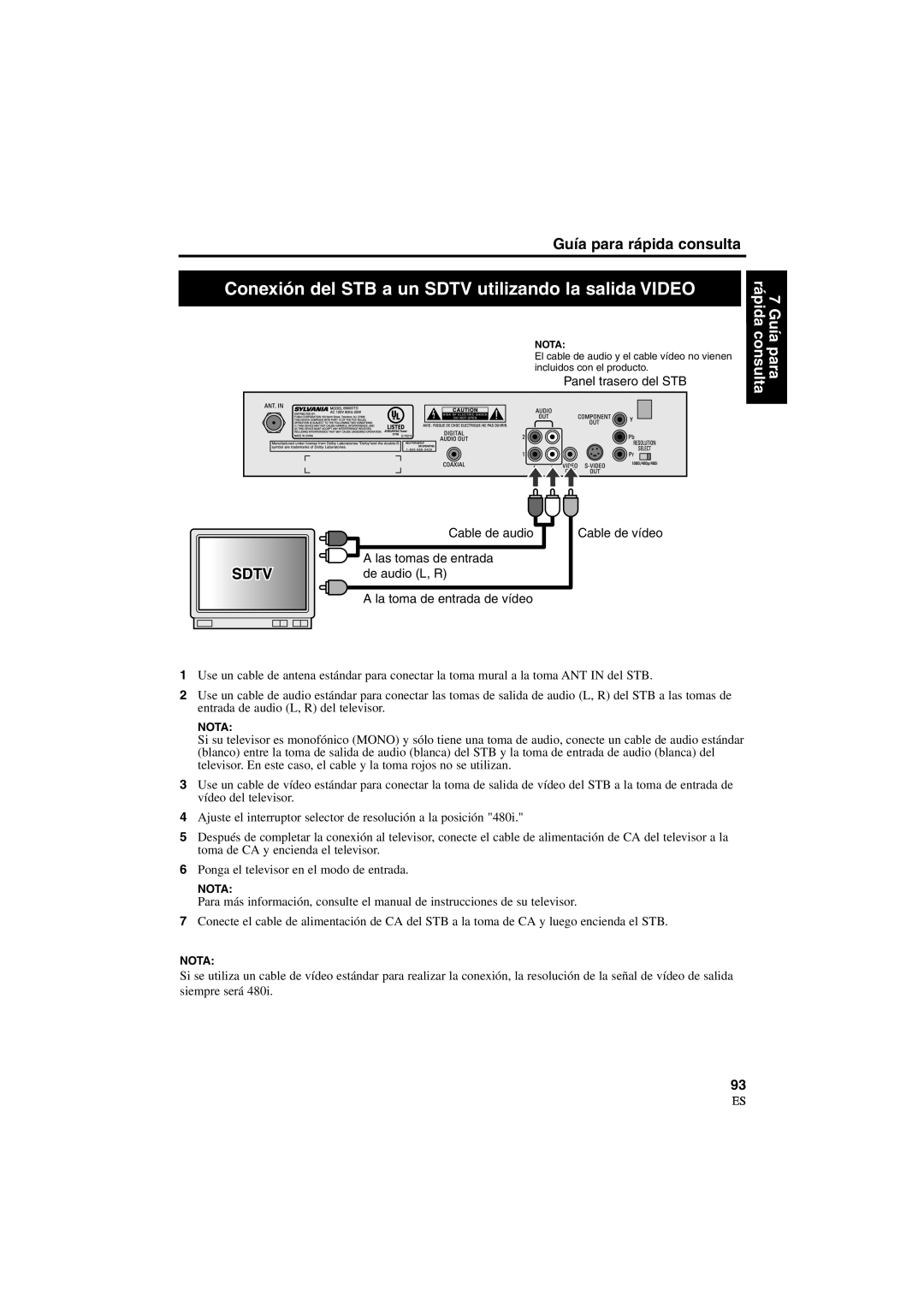 Sylvania 6900DTD owner manual Conexión del STB a un Sdtv utilizando la salida Video 