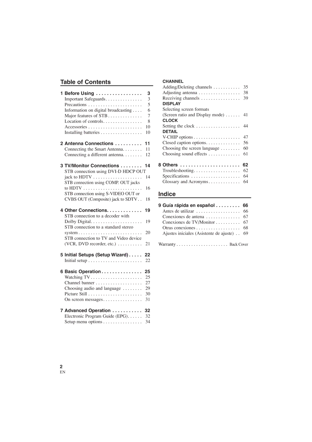 Sylvania 6900DTE owner manual Table of Contents, Indice 