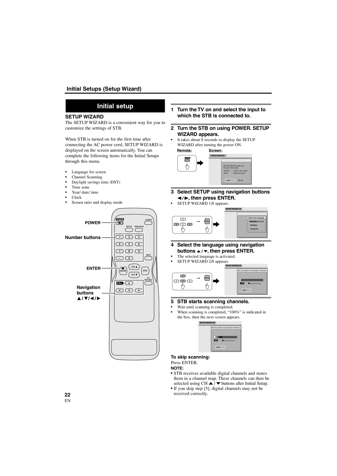 Sylvania 6900DTE Initial setup, Select Setup using navigation buttons Then press Enter, STB starts scanning channels 