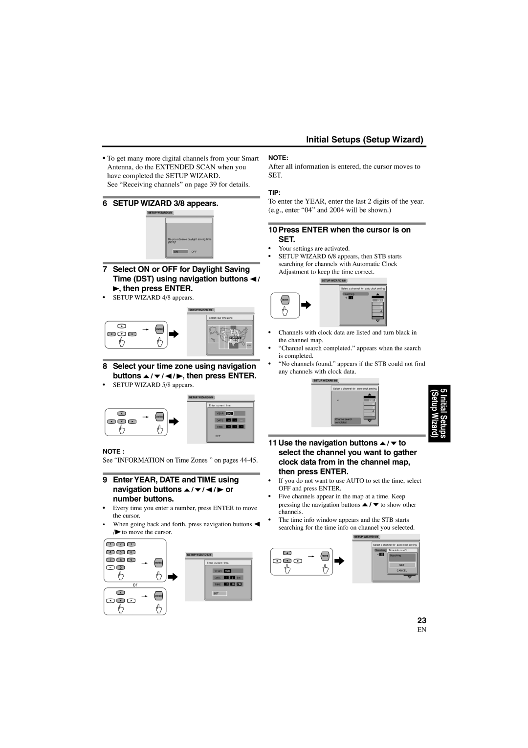 Sylvania 6900DTE Setup Wizard 3/8 appears, Number buttons, Press Enter when the cursor is on SET, Setup Wizard 4/8 appears 