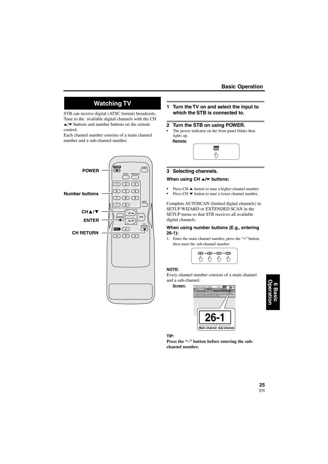 Sylvania 6900DTE owner manual Watching TV, Selecting channels, Power, Enter CH Return 