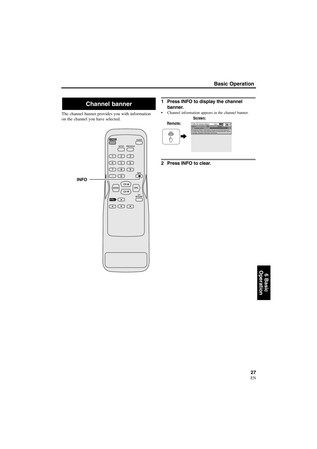 Sylvania 6900DTE owner manual Channel banner, Press Info to display the channel banner, Press Info to clear 