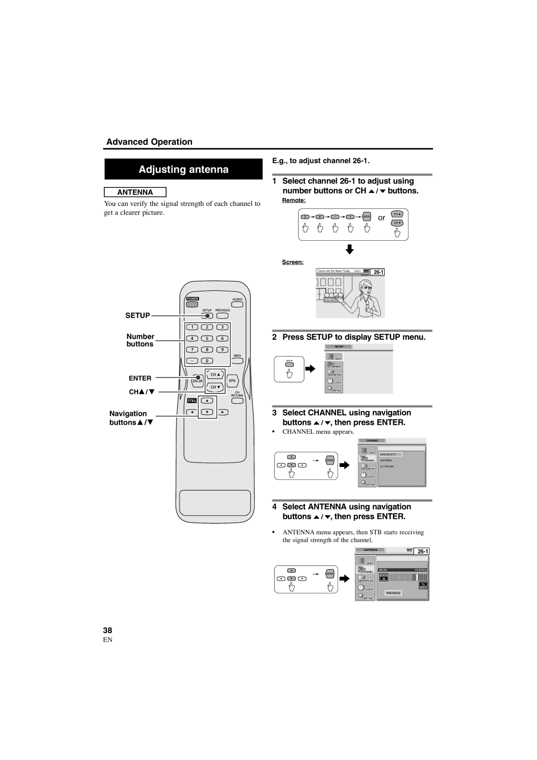 Sylvania 6900DTE owner manual Adjusting antenna, Antenna, Navigation buttons To adjust channel 