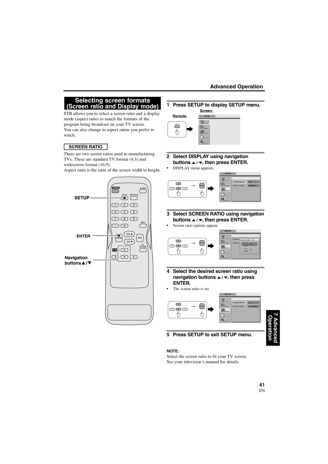 Sylvania 6900DTE owner manual Selecting screen formats Screen ratio and Display mode, Screen Ratio, Display menu appears 