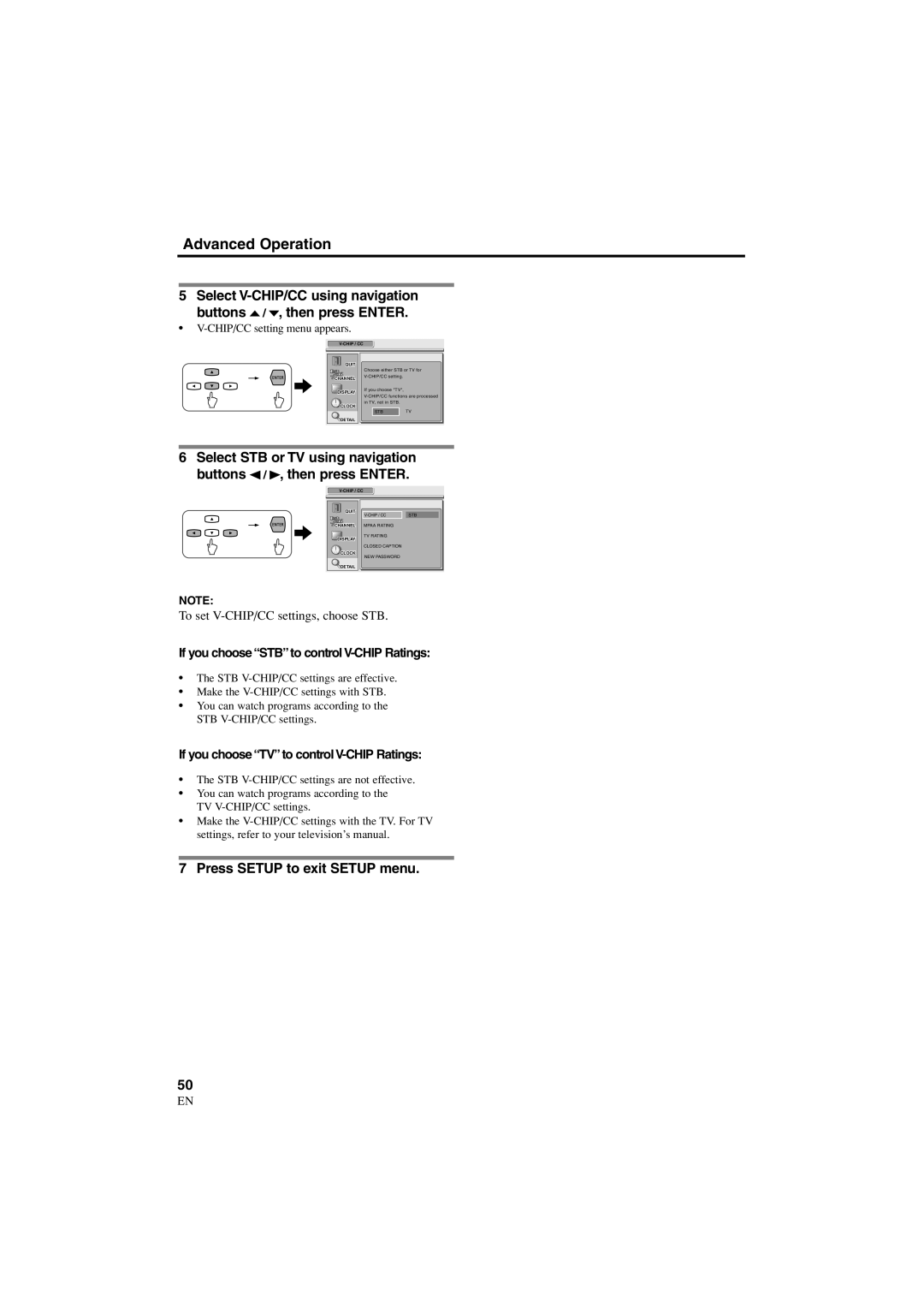 Sylvania 6900DTE owner manual If you choose STBto control V-CHIP Ratings, If you choose TVto control V-CHIP Ratings 