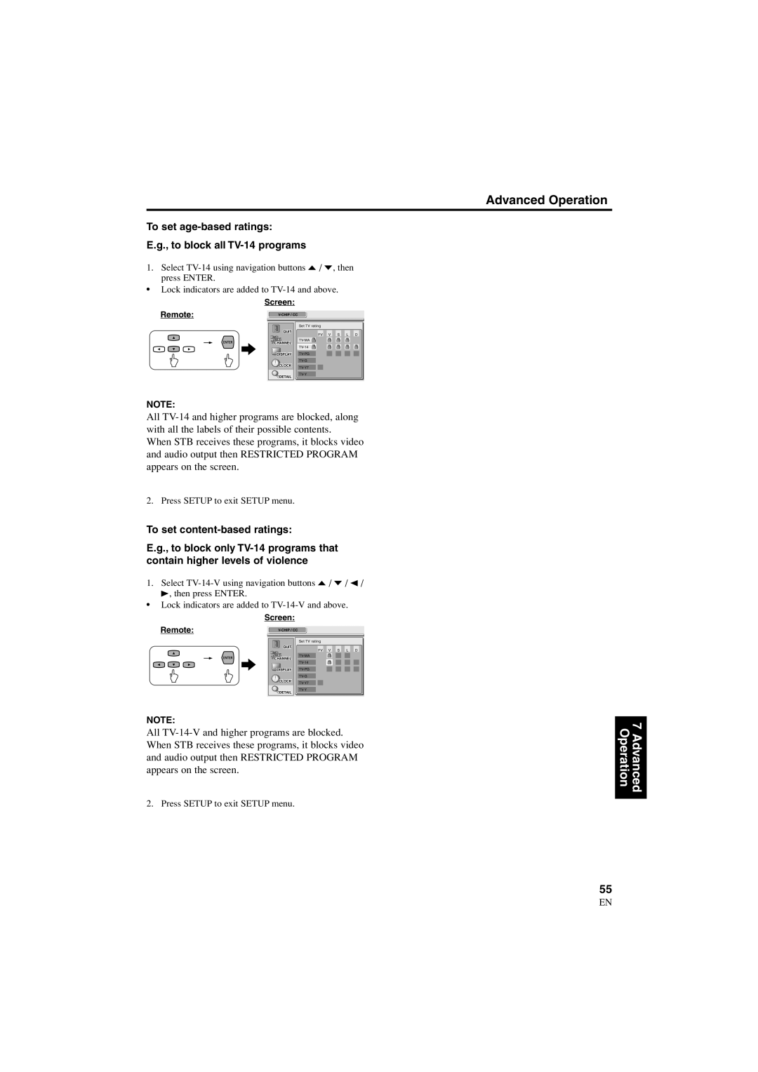 Sylvania 6900DTE owner manual To set age-based ratings To block all TV-14 programs, Press Setup to exit Setup menu 